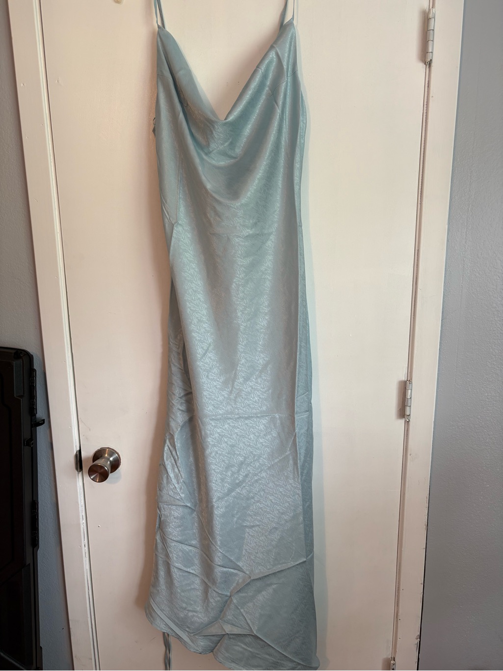 Nwot Fiestar Satin Pale Blue Cowl Midi Slip Dress With Spaghetti Straps Large